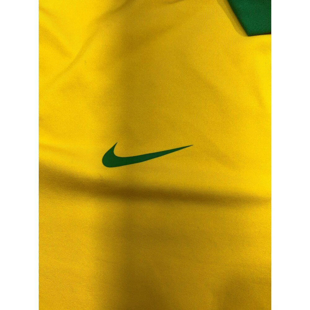 Nike Brasil Basketball Yellow Polo Shirt Green Collar & Sleeves Dri-Fit Size M - Picture 3 of 9